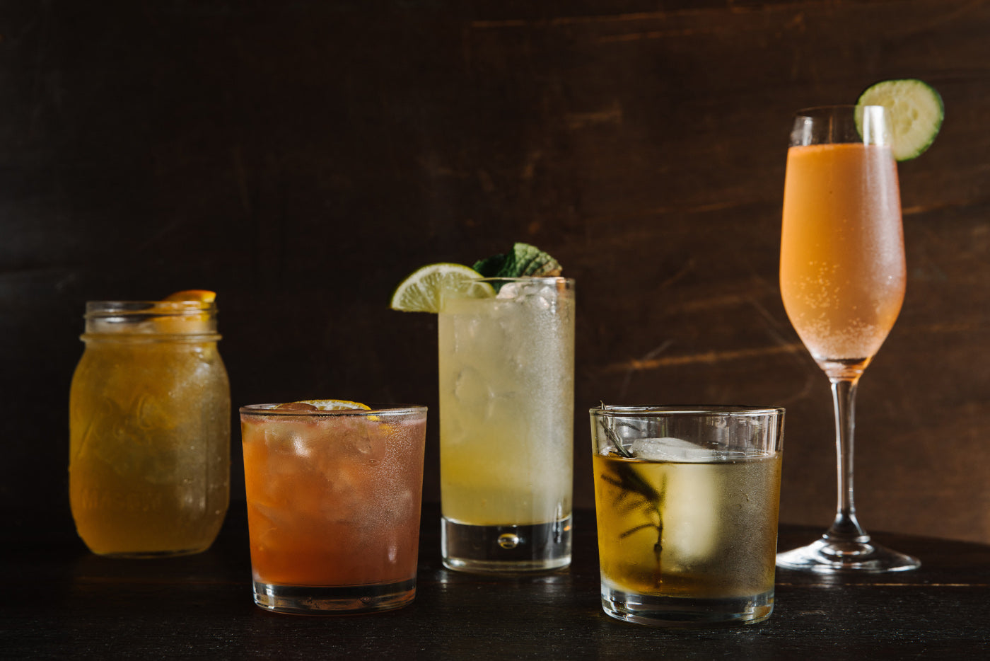 A variety of cocktails ranging in spirits. 